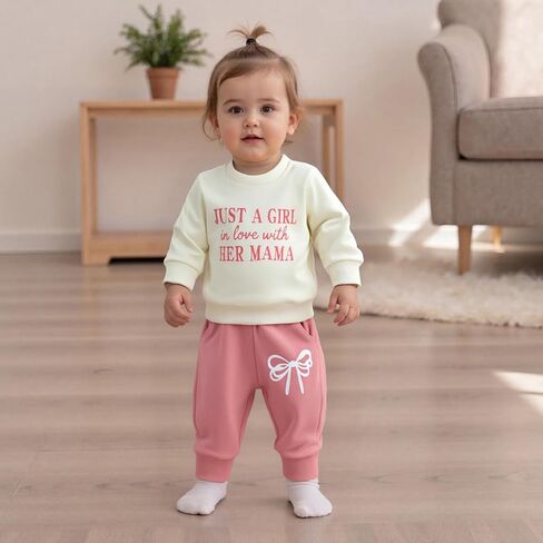 ملابس أطفال بنات من Murnouche 6 12 18 24 شهرًا 2T ملابس خريف وشتاء بأكمام طويلة وسراويل من قطعتين in Kuwait