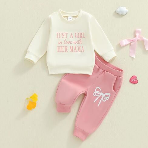 ملابس أطفال بنات من Murnouche 6 12 18 24 شهرًا 2T ملابس خريف وشتاء بأكمام طويلة وسراويل من قطعتين in Kuwait