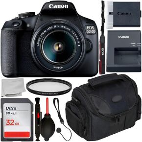 Canon EOS 2000D DSLR Camera with 18-55mm is II Lens & Starter Bundle: SD Ultra 32GB SDHC Memory Card + Camera Carrying Case + Ultraviolet Filter + Lens Cap Keeper + More (RENEWED) in Kuwait