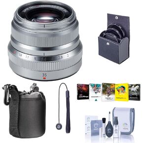 عدسة Fujifilm XF مقاس 35 مم f/2 R WR، فضية، حزمة مع طقم مرشح 43 مم، حقيبة عدسة، طقم تنظيف، حبل غطاء العدسة، مجموعة برامج الكمبيوتر in Kuwait