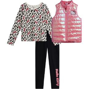 Hello Kitty Girls' Pants Set - 3 Piece Zip Up Vest, Long Sleeve Graphic Shirt, Fleece Pants - Matching Set for Girls (2T-12) in Kuwait