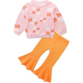Toddler Girl Fall Winter Outfits Ruffle Sweatshirt and Flare Pants Clothes Set Baby Girls Long Sleeve Sweatsuits in Saudi Arabia