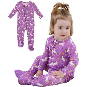 Bamboo Viscose Baby Girl Footie Pajamas, Newborn Sleepers Infant Onesie, 2-Way Zipper Footed Pjs in Kuwait