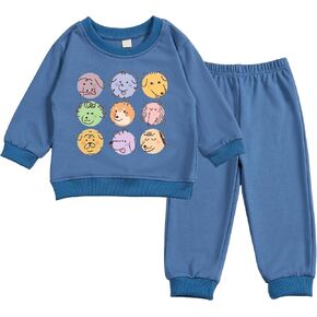 Toddler Baby Cute Dog Puppy Long Sleeve Sweatshirt Top Jogger Pants Set Cute Fall Winter Clothes Set in Saudi Arabia