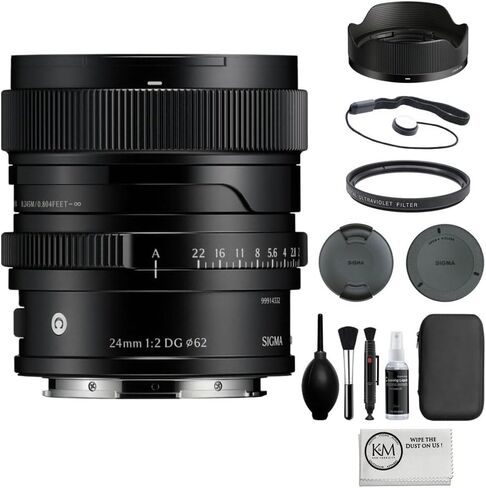 Sigma 24mm f/2 DG Contemporary Lens Compatible with L-Mount (Full Frame) Black Bundle with 62mm UV Filter + Lens Cap Keeper + Cleaning Kit + Cleaning Cloth (5 Items) in Saudi Arabia