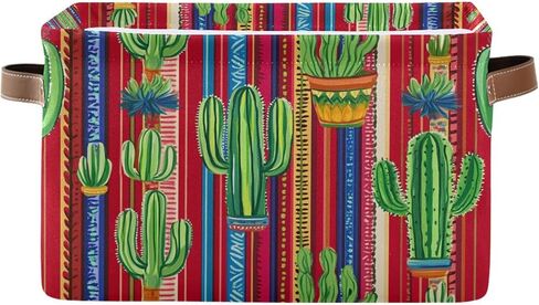 Nander Mexican Striped Style and Cactus Storage Basket 1PCS,Foldable Storage Bin Waterproof Laundry Basket Storage Box with Handle for Home Closet & Office Living Room in Saudi Arabia