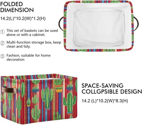 Nander Mexican Striped Style and Cactus Storage Basket 1PCS,Foldable Storage Bin Waterproof Laundry Basket Storage Box with Handle for Home Closet & Office Living Room in Saudi Arabia