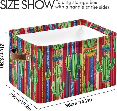 Nander Mexican Striped Style and Cactus Storage Basket 1PCS,Foldable Storage Bin Waterproof Laundry Basket Storage Box with Handle for Home Closet & Office Living Room in Saudi Arabia
