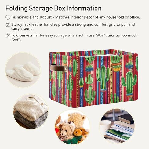 Nander Mexican Striped Style and Cactus Storage Basket 1PCS,Foldable Storage Bin Waterproof Laundry Basket Storage Box with Handle for Home Closet & Office Living Room in Saudi Arabia