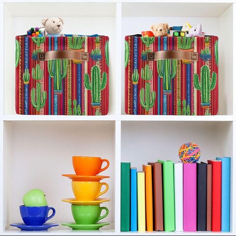 Nander Mexican Striped Style and Cactus Storage Basket 1PCS,Foldable Storage Bin Waterproof Laundry Basket Storage Box with Handle for Home Closet & Office Living Room in Saudi Arabia