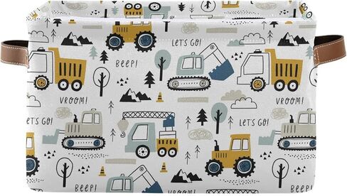 Excavator Truck Toy Storage Basket Fabric Kitchen Baskets Cars Boys Toys Open Home Storage Bins Boxes Foldable Organizer Bag for Baby Cloth Book Shelf Closet Baskets 16×12×8 Inches in Saudi Arabia