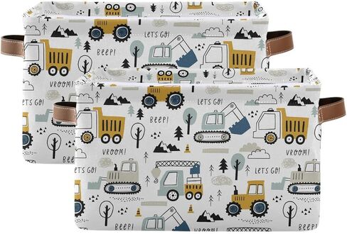 Excavator Truck Toy Storage Basket Fabric Kitchen Baskets Cars Boys Toys Open Home Storage Bins Boxes Foldable Organizer Bag for Baby Cloth Book Shelf Closet Baskets 16×12×8 Inches in Saudi Arabia