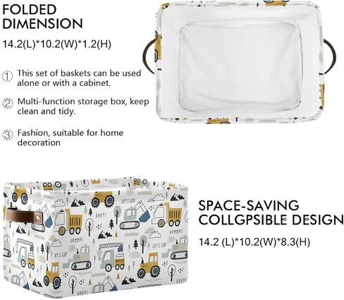 Excavator Truck Toy Storage Basket Fabric Kitchen Baskets Cars Boys Toys Open Home Storage Bins Boxes Foldable Organizer Bag for Baby Cloth Book Shelf Closet Baskets 16×12×8 Inches in Saudi Arabia