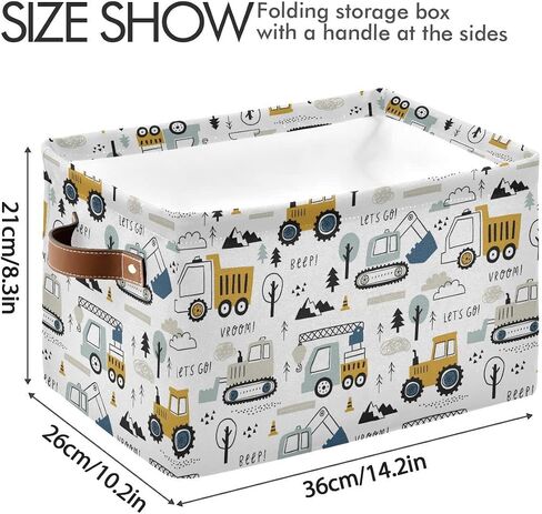 Excavator Truck Toy Storage Basket Fabric Kitchen Baskets Cars Boys Toys Open Home Storage Bins Boxes Foldable Organizer Bag for Baby Cloth Book Shelf Closet Baskets 16×12×8 Inches in Saudi Arabia
