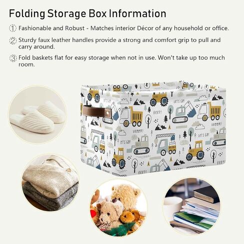 Excavator Truck Toy Storage Basket Fabric Kitchen Baskets Cars Boys Toys Open Home Storage Bins Boxes Foldable Organizer Bag for Baby Cloth Book Shelf Closet Baskets 16×12×8 Inches in Saudi Arabia