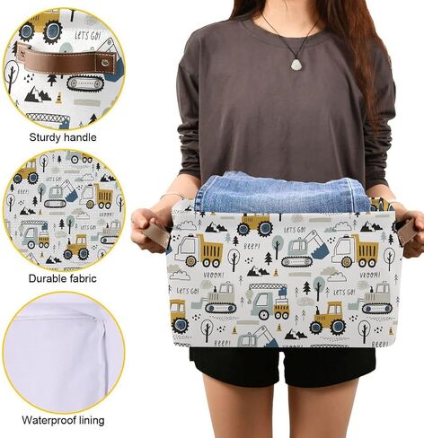 Excavator Truck Toy Storage Basket Fabric Kitchen Baskets Cars Boys Toys Open Home Storage Bins Boxes Foldable Organizer Bag for Baby Cloth Book Shelf Closet Baskets 16×12×8 Inches in Saudi Arabia