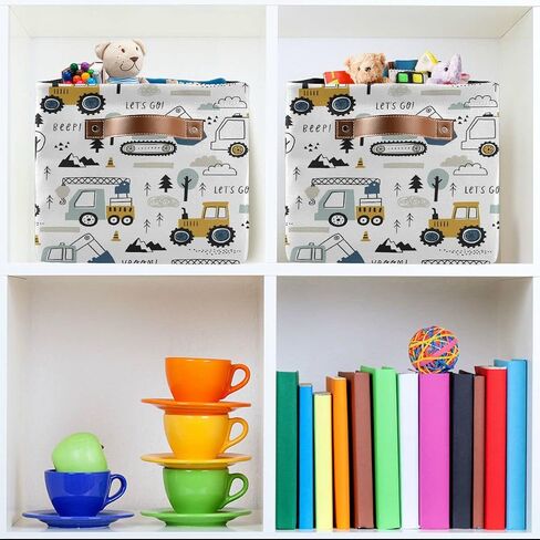 Excavator Truck Toy Storage Basket Fabric Kitchen Baskets Cars Boys Toys Open Home Storage Bins Boxes Foldable Organizer Bag for Baby Cloth Book Shelf Closet Baskets 16×12×8 Inches in Saudi Arabia