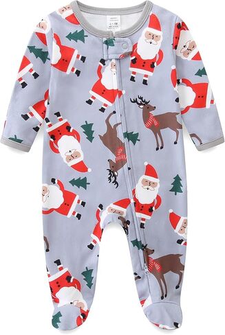 Baby Boy Girl Outfit First Christmas Footed Onesie Newborn Long Sleeve Romper Jumpsuit for Fall Winter Clothes in Kuwait