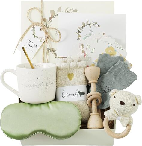 New Mom & Baby Gift Set | Pregnancy & Baby Shower Gifts for Her | Mama Bear Mug, Eye Mask & Baby Rattle Care Package in Saudi Arabia