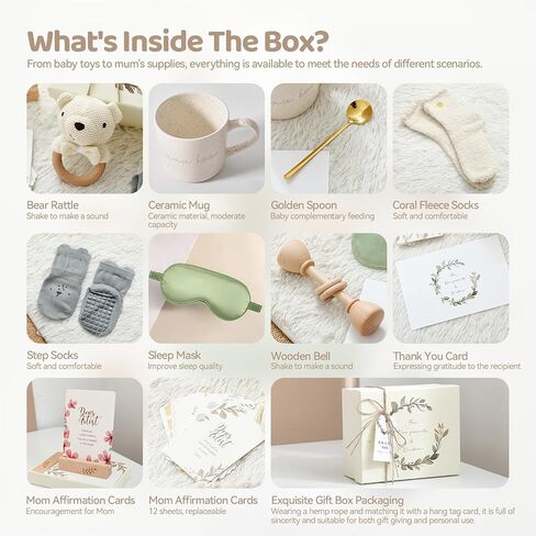 New Mom & Baby Gift Set | Pregnancy & Baby Shower Gifts for Her | Mama Bear Mug, Eye Mask & Baby Rattle Care Package in Saudi Arabia