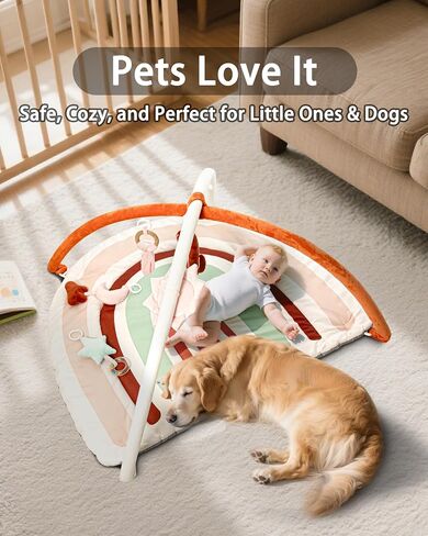 Baby Play Gym & Washable Activity Mat, Non Slip Bottom Tummy Time Mat with 5 Detachable Sensory Toys for Motor Skills, Newborn Infant Baby Essentials Shower Gift(Rainbow) in Saudi Arabia