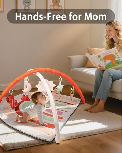 Baby Play Gym & Washable Activity Mat, Non Slip Bottom Tummy Time Mat with 5 Detachable Sensory Toys for Motor Skills, Newborn Infant Baby Essentials Shower Gift(Rainbow) in Saudi Arabia