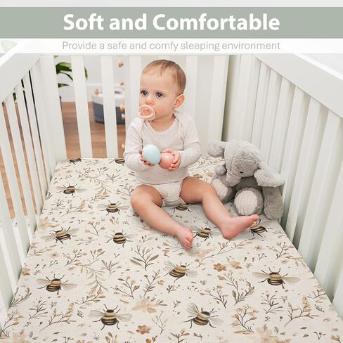 Vintage Bees Boho Flowers Baby Crib Sheets for Boy Girl 52x28Inch Retro Bees Floral Soft Stretchy Fitted Crib Mattress Cover Spring Summer Baby Sheet Fits Unisex Standard Bed and Toddler Mattress in Saudi Arabia