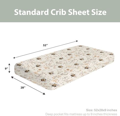 Vintage Bees Boho Flowers Baby Crib Sheets for Boy Girl 52x28Inch Retro Bees Floral Soft Stretchy Fitted Crib Mattress Cover Spring Summer Baby Sheet Fits Unisex Standard Bed and Toddler Mattress in Saudi Arabia