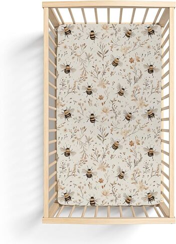 Vintage Bees Boho Flowers Baby Crib Sheets for Boy Girl 52x28Inch Retro Bees Floral Soft Stretchy Fitted Crib Mattress Cover Spring Summer Baby Sheet Fits Unisex Standard Bed and Toddler Mattress in Saudi Arabia