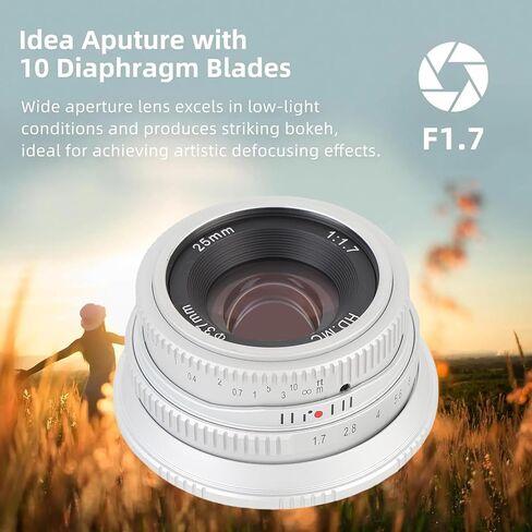 Asixxsix Camera Manual Focus Lens, 25mm F1.7 FX Mount Manual Focus Fixed Lens with Large Aperture, Fixed for X E1, X E2, A5, A7, S10, S1, M5 (Silver) in Saudi Arabia
