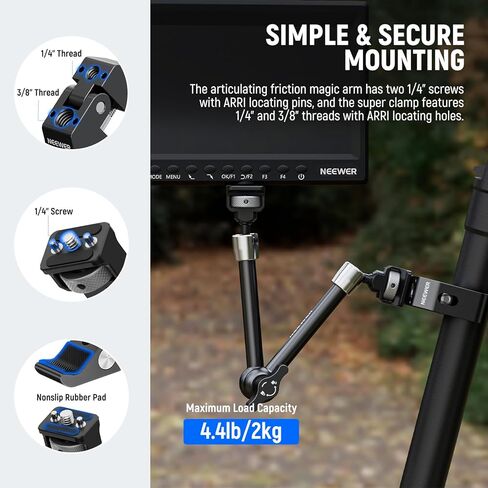 NEEWER ST16C 11 بوصة مجموعة مشبك ذراع سحرية مفصلية Super C، حامل شاشة الكاميرا مع 1/4 بوصة و3/8 بوصة لـ ARRI، قطعة قماش للتنظيف متوافقة مع كاميرا فيديو SmallRig DSLR Action قفص الفيديو in Kuwait