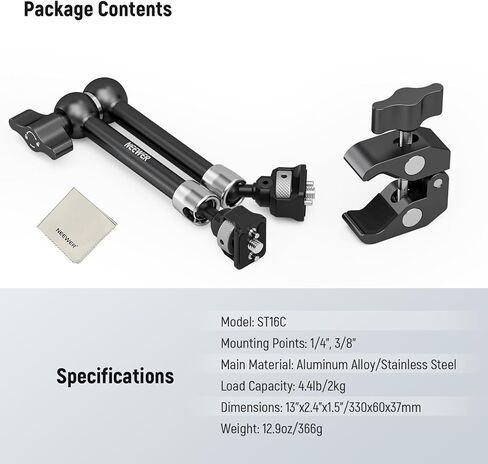 NEEWER ST16C 11 بوصة مجموعة مشبك ذراع سحرية مفصلية Super C، حامل شاشة الكاميرا مع 1/4 بوصة و3/8 بوصة لـ ARRI، قطعة قماش للتنظيف متوافقة مع كاميرا فيديو SmallRig DSLR Action قفص الفيديو in Kuwait
