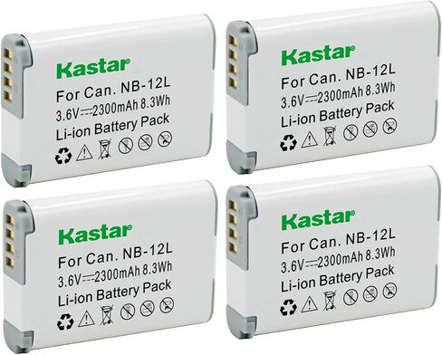 بطارية Kastar NB12L 4 عبوات 3.6 فولت 2300 مللي أمبير في الساعة بديلة لبطارية Canon NB-12L، NB-12LH، شاحن Canon CB-2LG، شاحن CB-2LGE، كاميرا Canon PowerShot G1 X Mark II، PowerShot N100، VIXIA mini X (LEGRIA mini X) in Kuwait