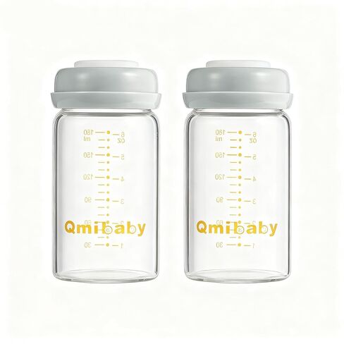 زجاجات تخزين حليب الثدي الزجاجية 180 مل 6 أونصة زجاجة أطفال طبيعية مقاومة للتسرب خالية من مادة BPA لتخزين حليب الثدي زجاجات واسعة الرقبة مع قرص إغلاق حلقي للرضاعة الطبيعية (رمادي، 180 مل - 4 عبوات) in Kuwait