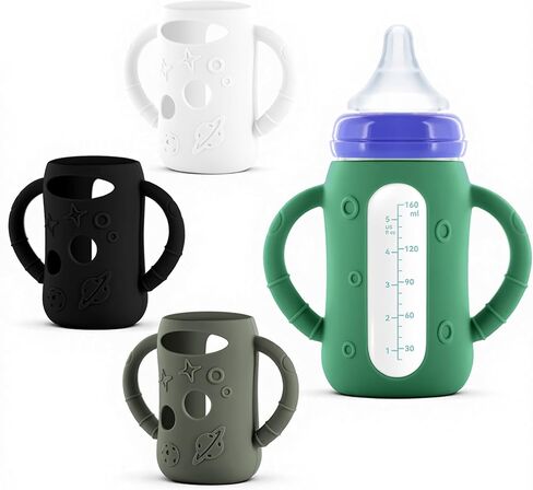 4-Pack Silicone Sleeves for Lansinoh Glass Bottles 8 oz- Starry Sky Design Baby Bottle Holder with Handles,Protectors for Lansinoh Natural Wave Glass Bottles, Anti-Scald Feeding Supplies in Saudi Arabia