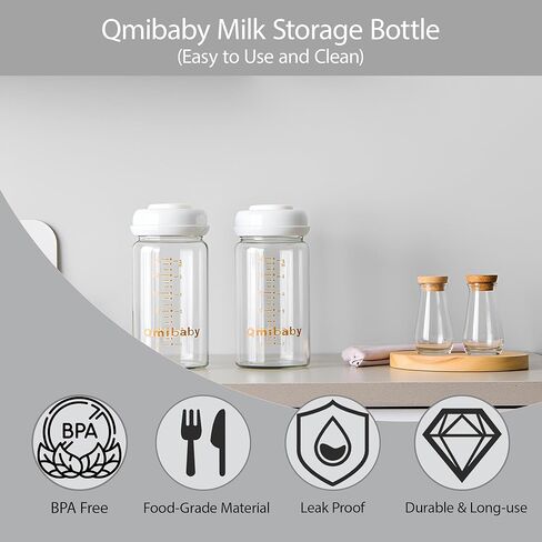 زجاجات تخزين حليب الثدي الزجاجية 180 مل 6 أونصة زجاجة أطفال طبيعية مقاومة للتسرب خالية من مادة BPA لتخزين حليب الثدي زجاجات واسعة الرقبة مع قرص إغلاق حلقي للرضاعة الطبيعية (رمادي، 180 مل - 4 عبوات) in Kuwait