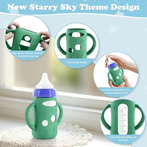 4-Pack Silicone Sleeves for Lansinoh Glass Bottles 8 oz- Starry Sky Design Baby Bottle Holder with Handles,Protectors for Lansinoh Natural Wave Glass Bottles, Anti-Scald Feeding Supplies in Saudi Arabia