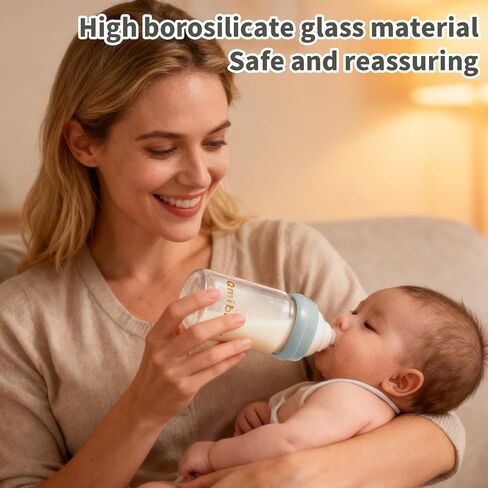 زجاجات تخزين حليب الثدي الزجاجية 180 مل 6 أونصة زجاجة أطفال طبيعية مقاومة للتسرب خالية من مادة BPA لتخزين حليب الثدي زجاجات واسعة الرقبة مع قرص إغلاق حلقي للرضاعة الطبيعية (رمادي، 180 مل - 4 عبوات) in Kuwait