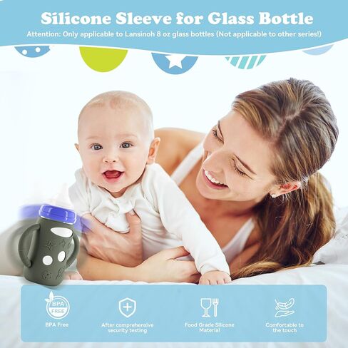 4-Pack Silicone Sleeves for Lansinoh Glass Bottles 8 oz- Starry Sky Design Baby Bottle Holder with Handles,Protectors for Lansinoh Natural Wave Glass Bottles, Anti-Scald Feeding Supplies in Saudi Arabia