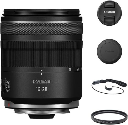 Canon RF 16-28mm f/2.8 هي عدسة STM متوافقة مع حزمة Canon RF Mount (الإطار الكامل) مع مرشح للأشعة فوق البنفسجية + حافظة غطاء العدسة (3 قطع) in Saudi Arabia