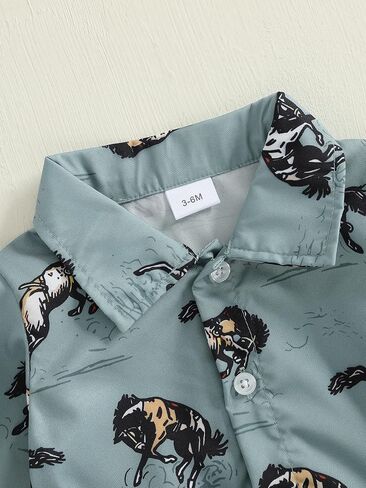 Newborn Western Baby Boy Outfit Long Sleeve Cowboy Dress Shirt Infant Bubble Romper Button Bodysuit Oneise Clothes in Saudi Arabia