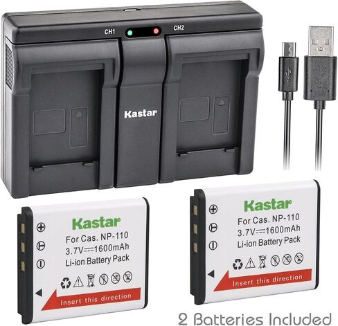 بطارية Kastar 2X + شاحن USB مزدوج لسلسلة Cas NP-110 NP-160 JVC BN-VG212 BN-VG212U وCas Exilim EX، JVC GZ-V500 GZ-V500BEU GZ-V500BU GZ-V500BUS GZ-V515BEU GZ-V675 GZ-V570 GZ-V590 جي زد-V700 in Saudi Arabia