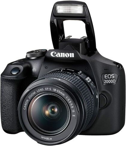 كاميرا Canon EOS 2000D DSLR مع عدسة II مقاس 18-55 مم وحزمة البداية: بطاقة ذاكرة SD Ultra سعة 32 جيجابايت SDHC + حقيبة حمل الكاميرا + مرشح الأشعة فوق البنفسجية + حافظة غطاء العدسة + المزيد (متجدد) in Kuwait