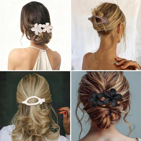 8 قطع مشابك شعر مسطحة للنساء، مشابك شعر مسطحة على شكل زهرة، نمطين من إكسسوارات الشعر غير اللامعة، مشابك شعر غير قابلة للانزلاق للشعر الرقيق والسميك (بني) in Kuwait