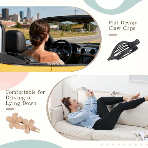 8 قطع مشابك شعر مسطحة للنساء، مشابك شعر مسطحة على شكل زهرة، نمطين من إكسسوارات الشعر غير اللامعة، مشابك شعر غير قابلة للانزلاق للشعر الرقيق والسميك (بني) in Kuwait