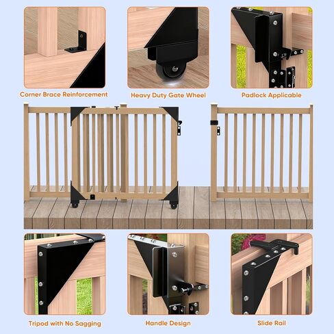 Sliding Gate Kit - Heavy Duty Rolling Gate Hardware Kit for Wooden Fence, Anti-Sag Design with Smooth Wheels, Easy DIY Installation for Porch, Pool, Barn Deck Gate (Black) in Saudi Arabia