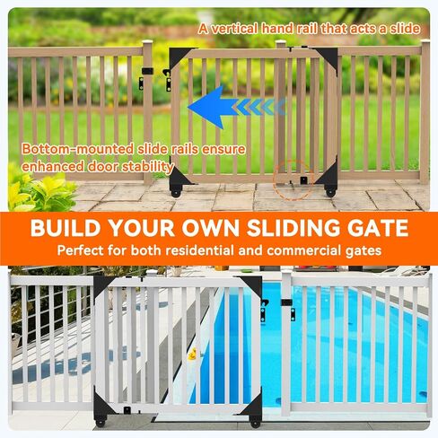 Sliding Gate Kit - Heavy Duty Rolling Gate Hardware Kit for Wooden Fence, Anti-Sag Design with Smooth Wheels, Easy DIY Installation for Porch, Pool, Barn Deck Gate (Black) in Saudi Arabia