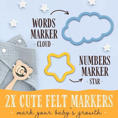 Baby Milestone Blanket, 40x50in Soft Flannel, Custom Cloud & Star Design with Baby Animals, Includes Yellow Star & Blue Cloud Milestone Markers, Perfect, White & Pastel Colors in Saudi Arabia