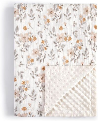 Baby Blankets for Girls Boys, Receiving Baby Blanket with Double Layer Soft Plush, Minky Muslin Cotton Front and Dotted Backing 30"x40", Yellow Flower in Saudi Arabia