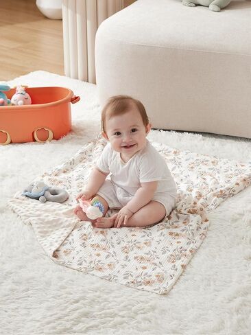Baby Blankets for Girls Boys, Receiving Baby Blanket with Double Layer Soft Plush, Minky Muslin Cotton Front and Dotted Backing 30"x40", Yellow Flower in Saudi Arabia